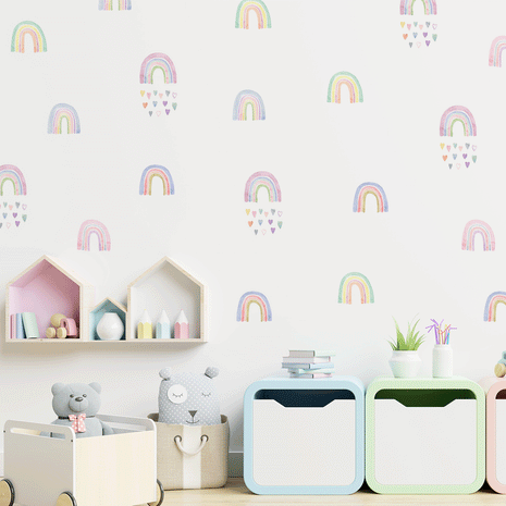 kids bedroom wall sticker, nursery wall sticker, wall sticker, wall decal , wall tattoo, watercolour rainbows wall sticker, rainbows wall sticker, girls wall stickers, rainbows with raindrops wall sticker, wall stickers with rainbows, scandinavian wall sticker, nordic wall stickers, nordic wall decal, scandinavian wall decal, nursery room ideas, kids bedroom ideas