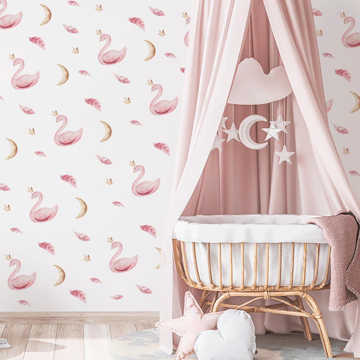 kids bedroom wall sticker, nursery wall sticker, wall sticker, wall decal , wall tattoo, pink swans wall sticker, swans wall sticker, girls wall stickers, swan wall sticker, wall stickers with swans and crowns, scandinavian wall sticker, nordic wall stickers, nordic wall decal, scandinavian wall decal, nursery room ideas, kids bedroom ideas