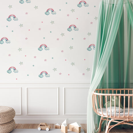 kids bedroom wall sticker, nursery wall sticker, wall sticker, wall decal , wall tattoo, watercolour rainbows wall sticker, rainbows wall sticker, girls wall stickers, rainbows with clouds wall sticker, wall stickers with rainbows, scandinavian wall sticker, nordic wall stickers, nordic wall decal, scandinavian wall decal, nursery room ideas, kids bedroom ideas